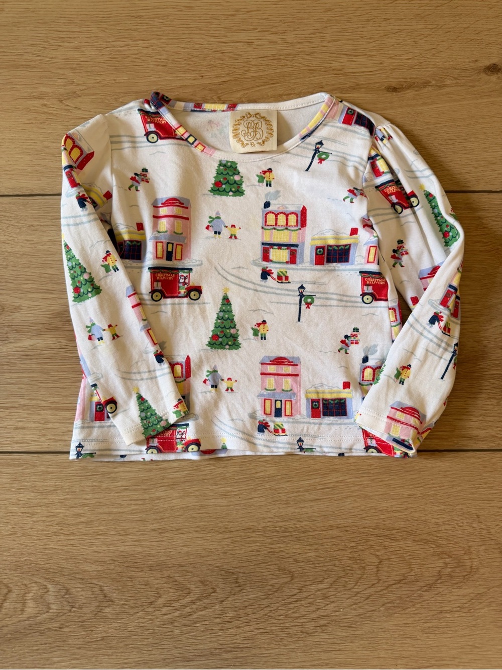 Monogram Kids Holiday Print Long-Sleeve Top - White with Red & Green